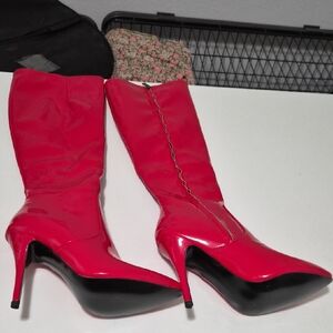 Red Stiletto Knee-High Boots